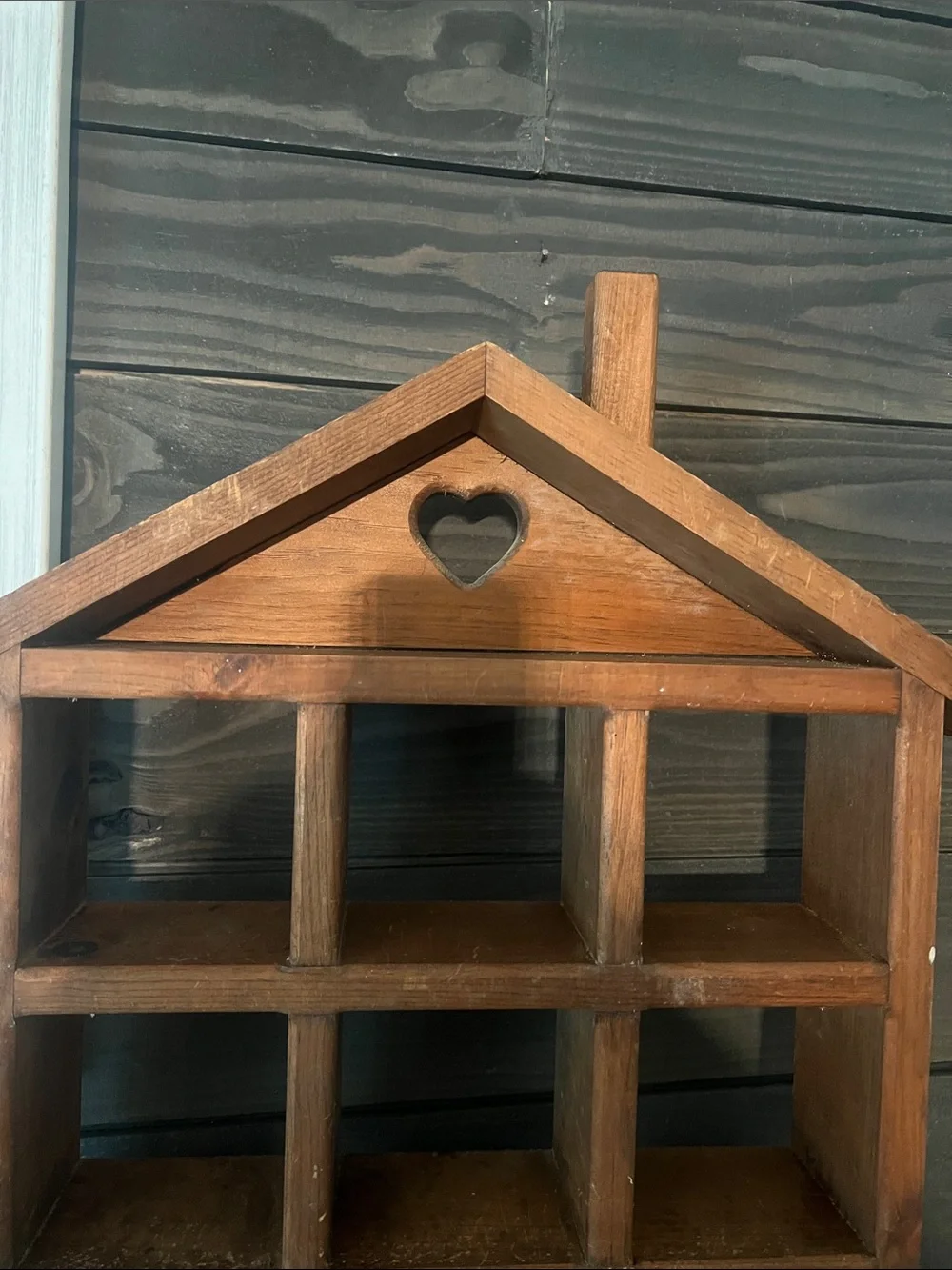 Large Vintage Rustic Brown Wooden House Shelf Wall Decor - Brown 1980’s country